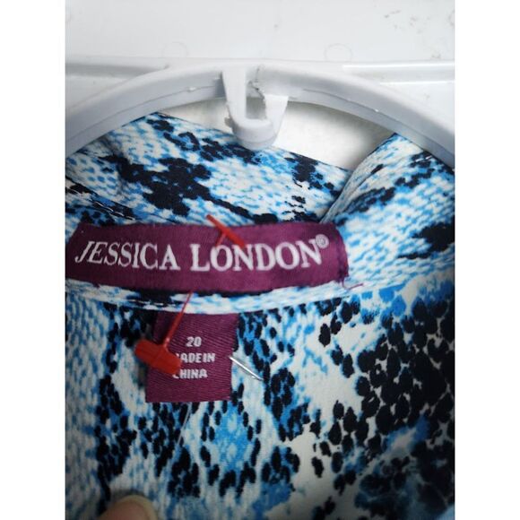 NWOT Jessica London Black & Blue Animal Print Button Up Shirt Midi Dress size 20 - Picture 7 of 14